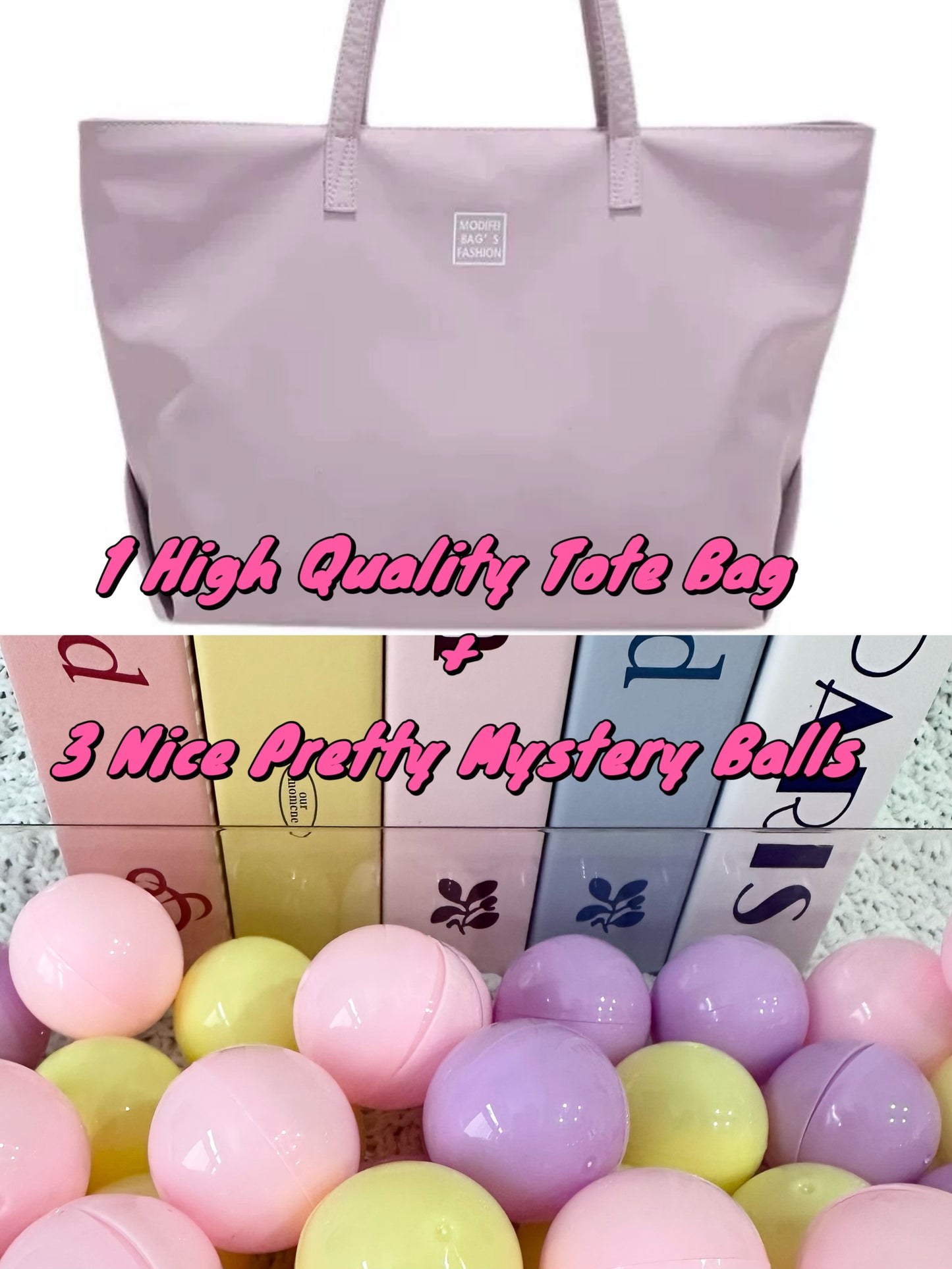 Large Capacity Tote Bag & 3 Nice Pretty Mystery Balls