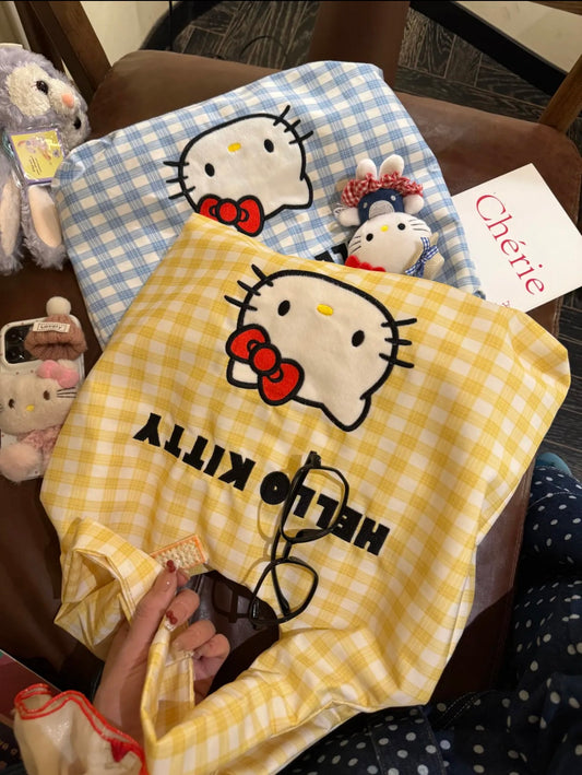 hello Kitty plaid embroidered canvas bag